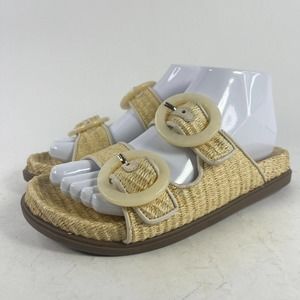 Schutz Coraline Women's Shoes Natural/Eggshell US 7 B RAFFIA WOVEN BUCKLE SANDAL